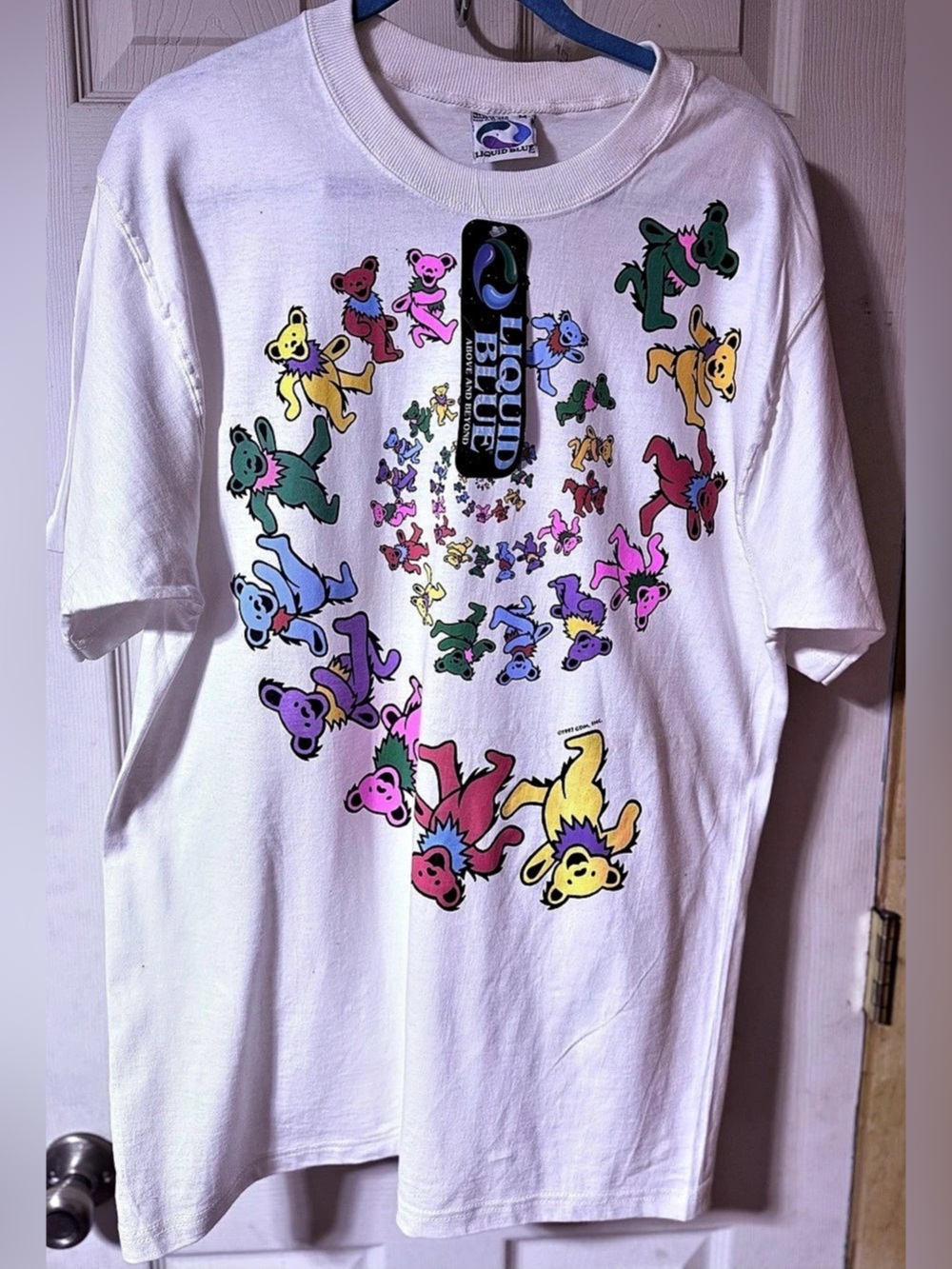 Liquid Blue Spiral Bears White T-Shirt Grateful Dead Graphic Tee White Medium NW